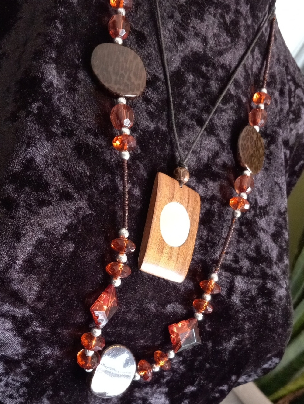 Handcrafted Brown and Amber Beaded Women's Necklace